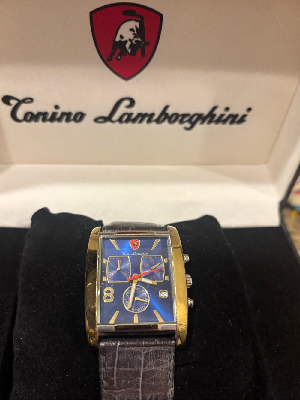 Lamborghini Blue Dial Chronograph Watch with Gold-Tone Case and Blue Croc Strap